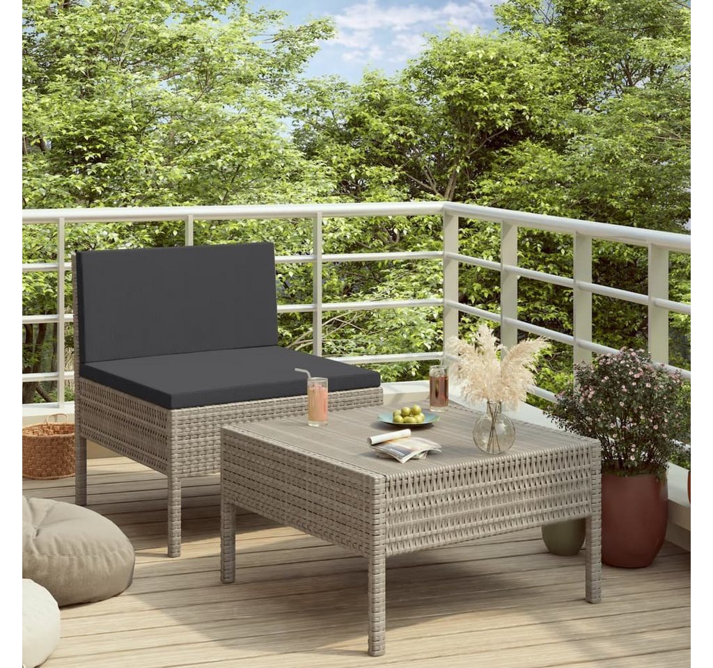 furnicato Garten-Essgruppe 2-tlg. Garten-Lounge-Set mit Auflagen Poly Rattan Grau von furnicato