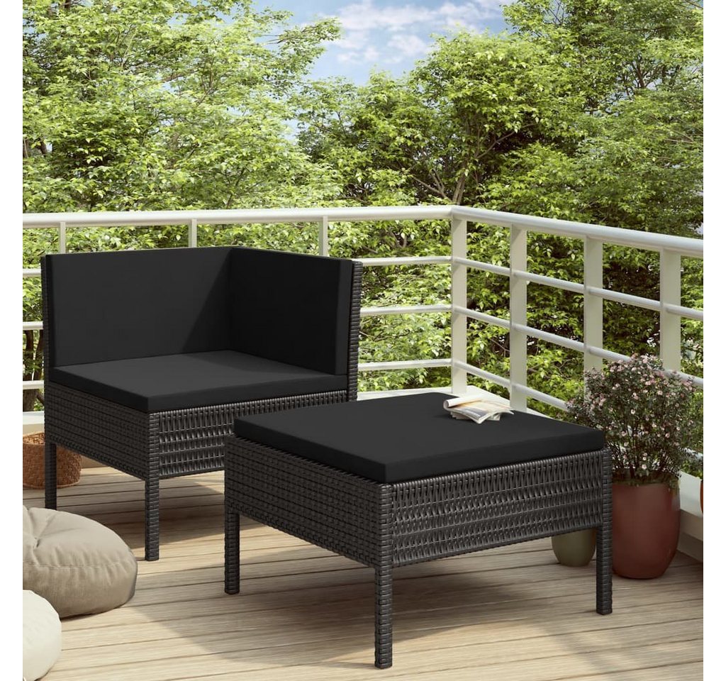 furnicato Garten-Essgruppe 2-tlg. Garten-Lounge-Set mit Auflagen Poly Rattan Schwarz von furnicato