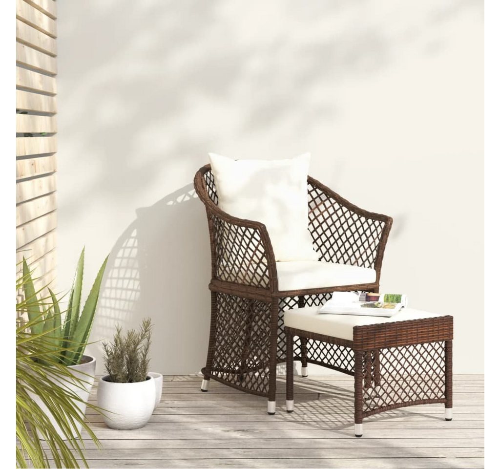 furnicato Garten-Essgruppe 2-tlg. Garten-Lounge-Set mit Kissen Braun Poly Rattan von furnicato