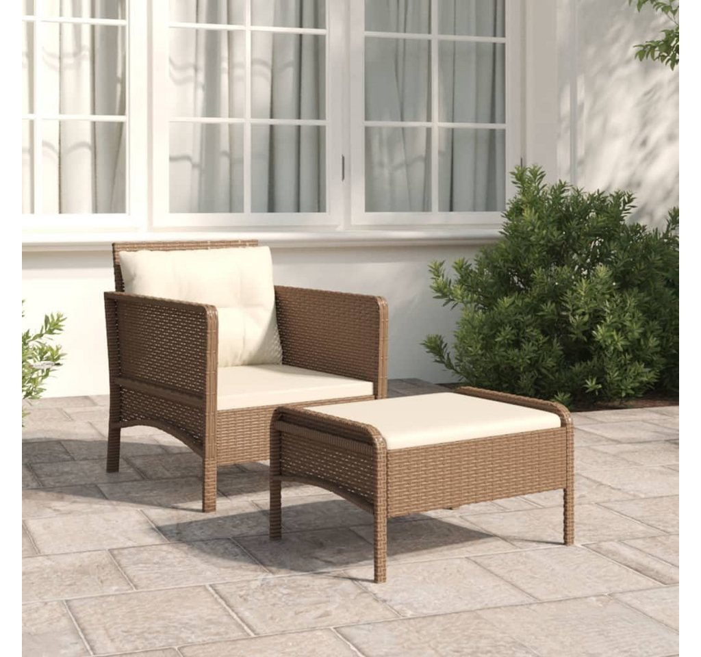 furnicato Garten-Essgruppe 2-tlg. Garten-Lounge-Set mit Kissen Braun Poly Rattan von furnicato