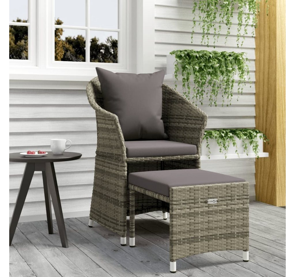 furnicato Garten-Essgruppe 2-tlg. Garten-Lounge-Set mit Kissen Grau Poly Rattan von furnicato