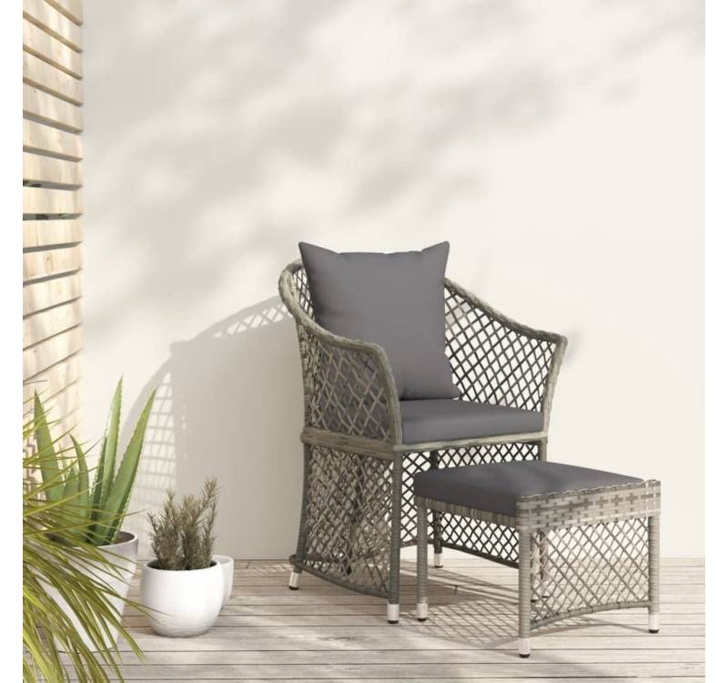 furnicato Garten-Essgruppe 2-tlg. Garten-Lounge-Set mit Kissen Grau Poly Rattan von furnicato