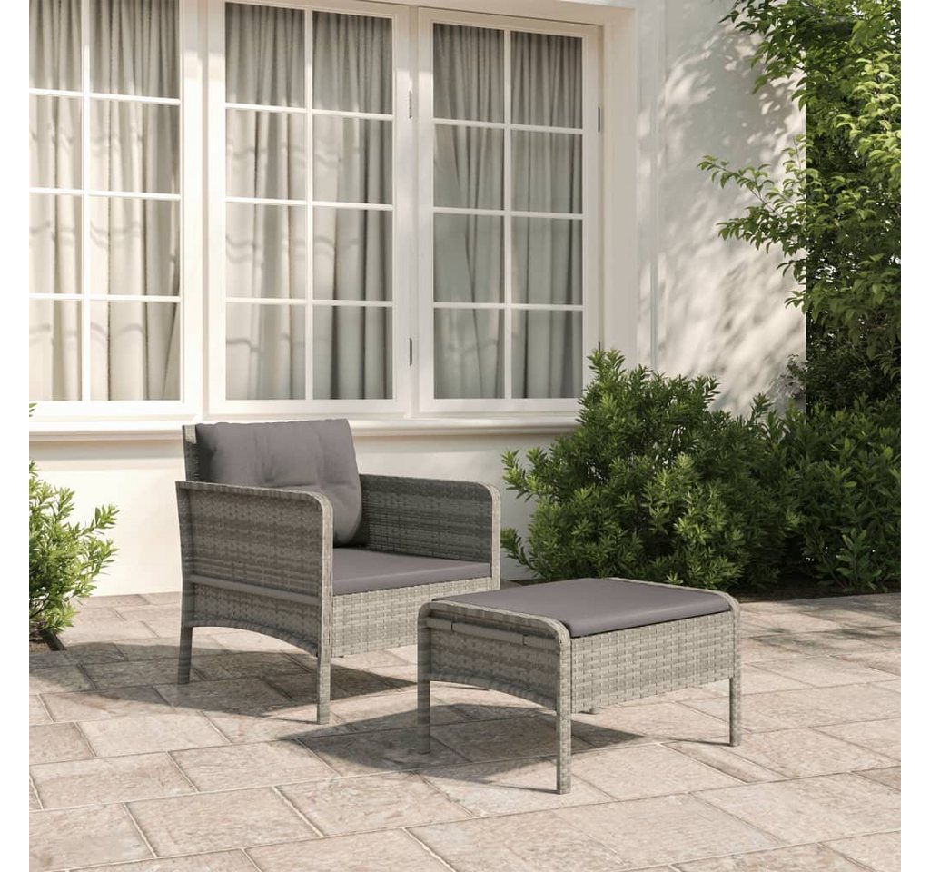 furnicato Garten-Essgruppe 2-tlg. Garten-Lounge-Set mit Kissen Grau Poly Rattan von furnicato