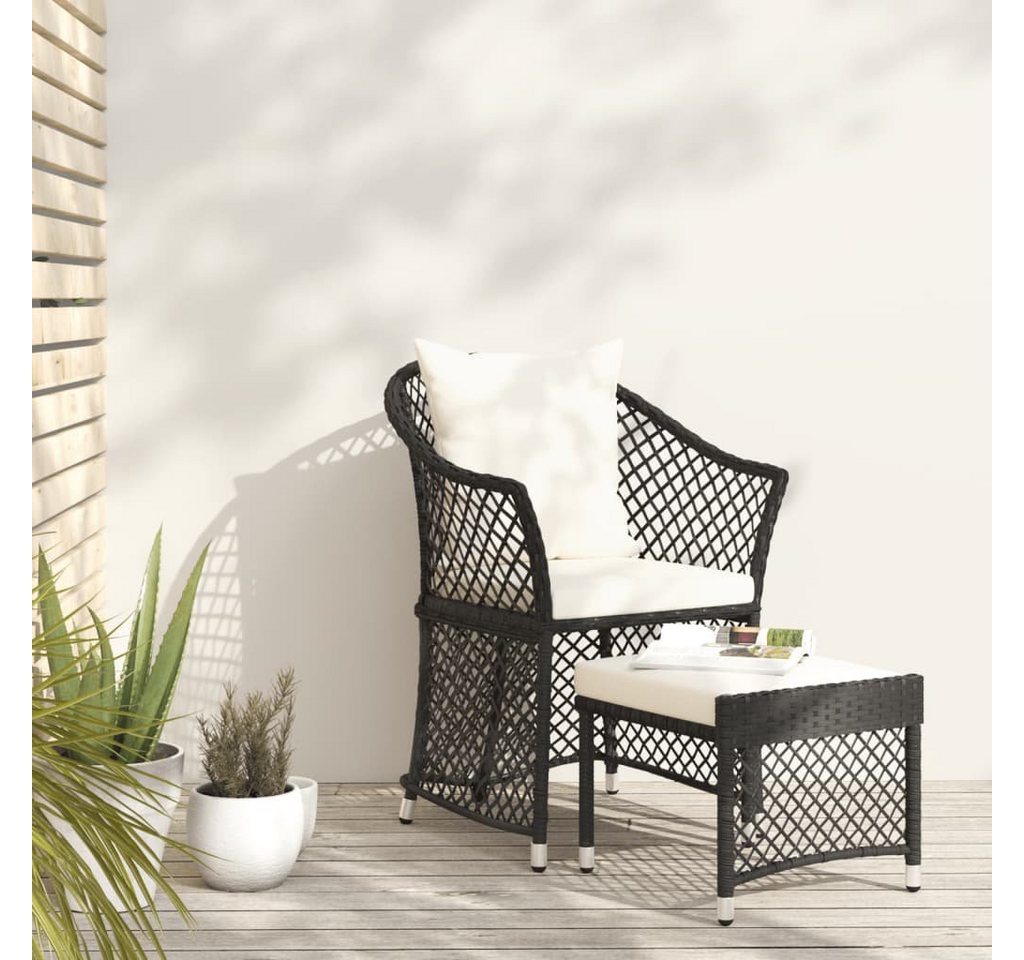 furnicato Garten-Essgruppe 2-tlg. Garten-Lounge-Set mit Kissen Schwarz Poly Rattan von furnicato