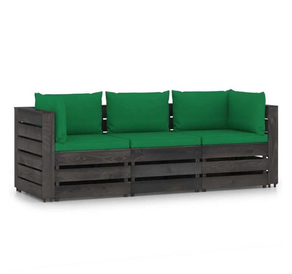 furnicato Garten-Essgruppe 3-Sitzer Outdoor-Sofa mit Kissen Grau Imprägniertes Kiefernholz von furnicato