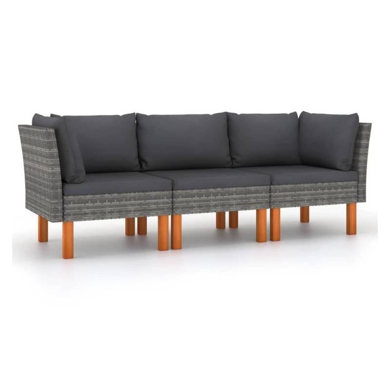 furnicato Garten-Essgruppe 3-Sitzer-Gartensofa mit Kissen Grau Poly Rattan von furnicato