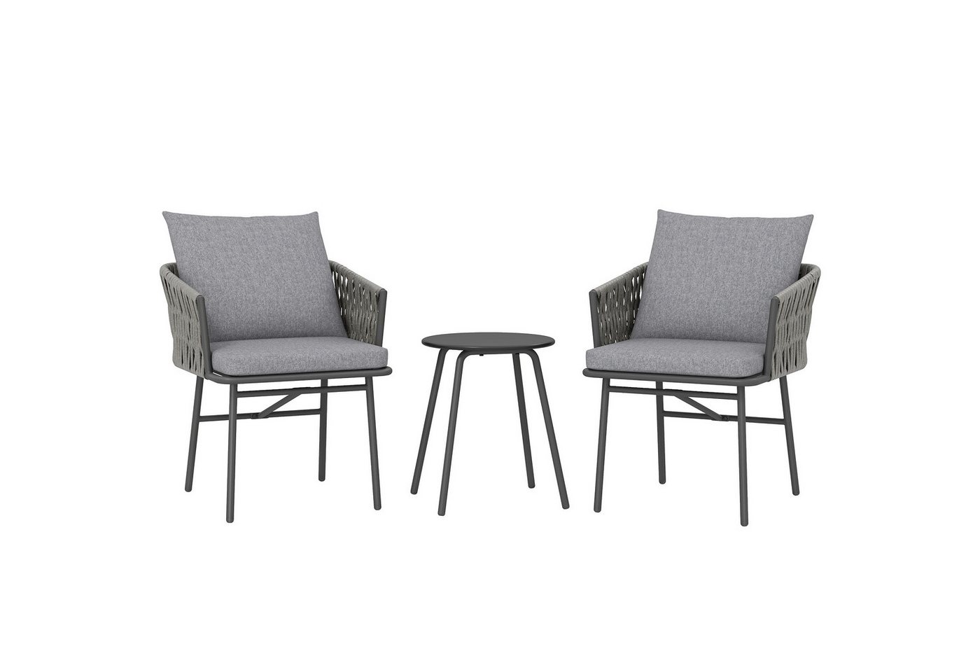 furnicato Garten-Essgruppe 3-teiliges Außenmöbel-Set, 2 Stühle, 1 Tisch, Grau, (1-tlg) von furnicato