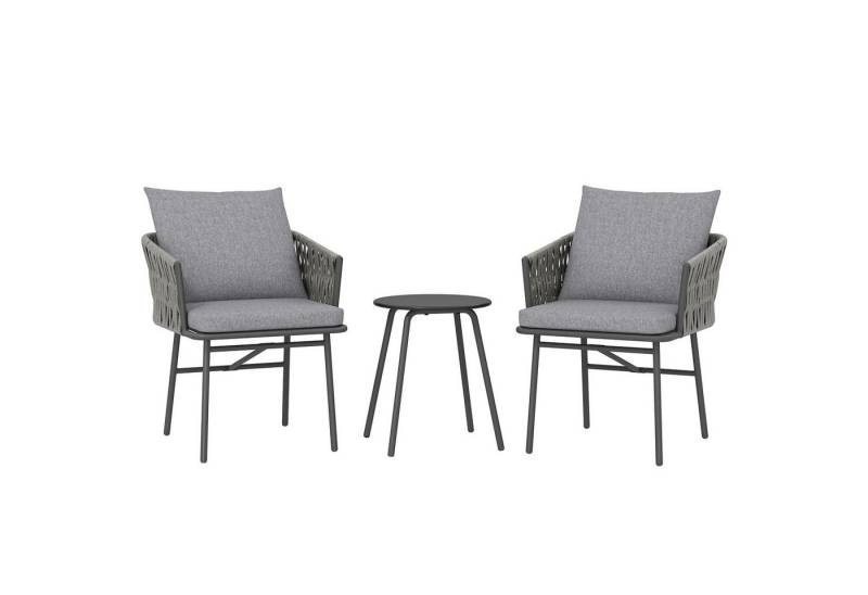 furnicato Garten-Essgruppe 3-teiliges Außenmöbel-Set, 2 Stühle, 1 Tisch, Grau, (1-tlg) von furnicato