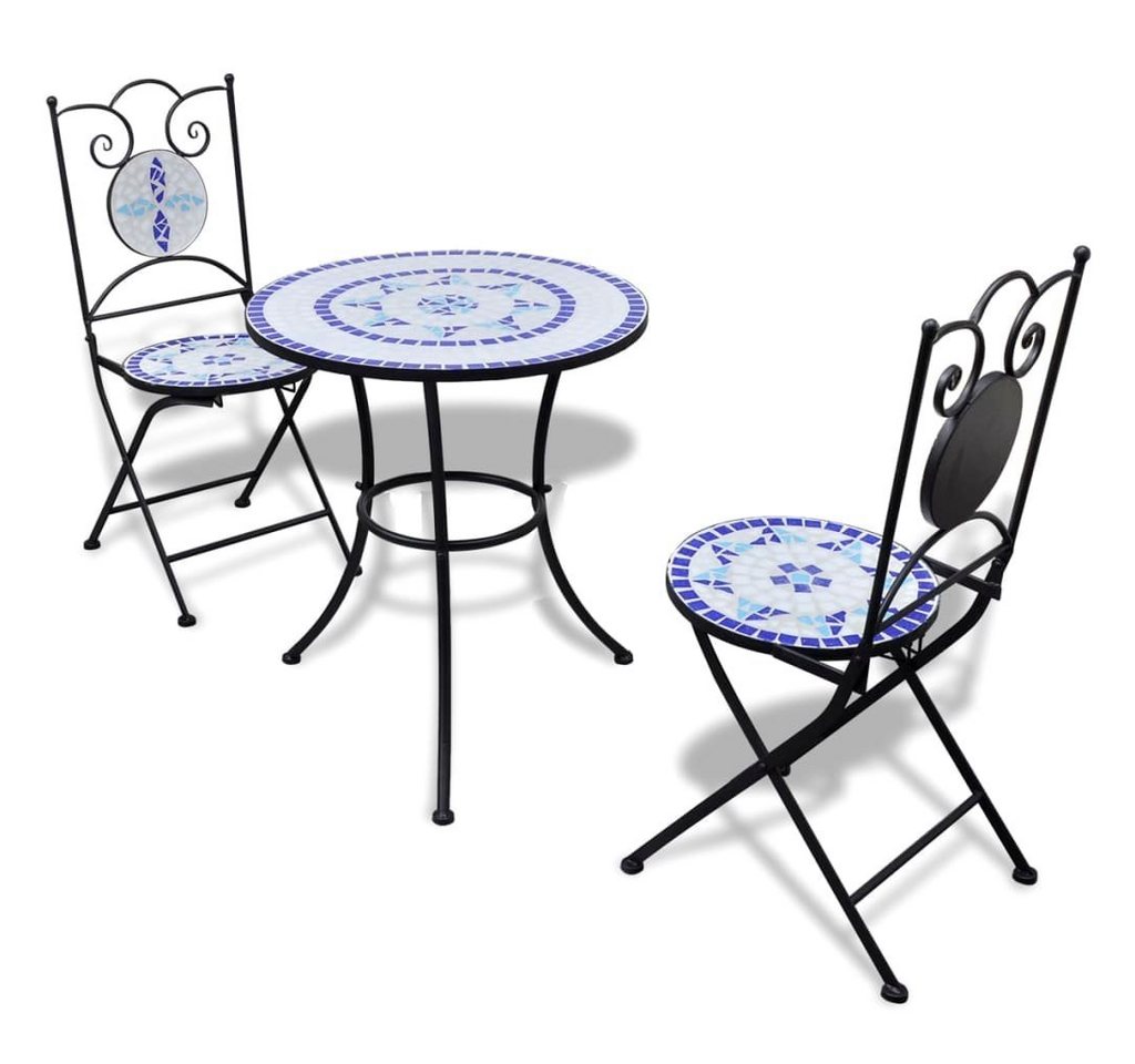 furnicato Garten-Essgruppe 3-tlg. Bistro-Set Keramikfliesen Blau und Weiß von furnicato