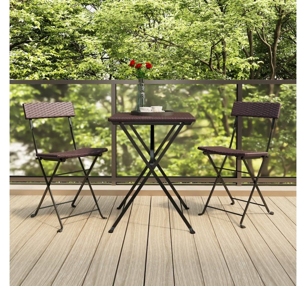 furnicato Garten-Essgruppe 3-tlg. Bistro-Set Klappbar Braun Poly Rattan von furnicato