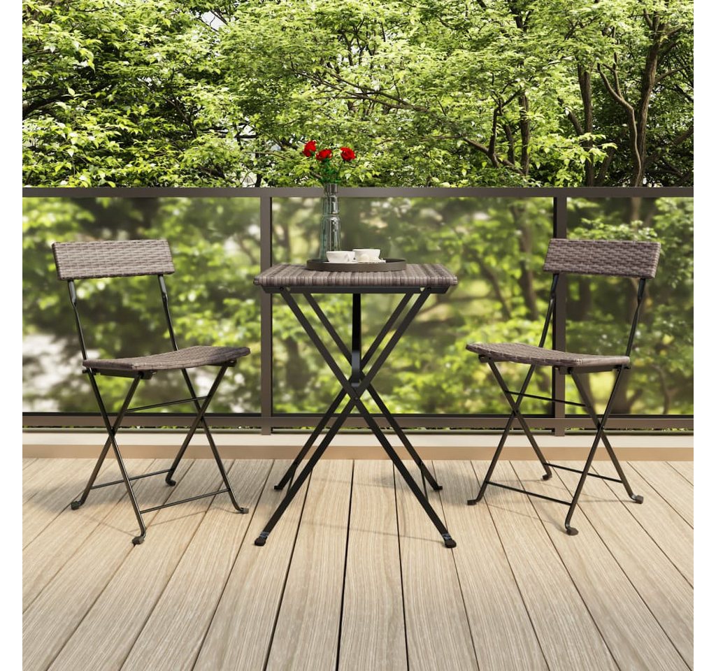 furnicato Garten-Essgruppe 3-tlg. Bistro-Set Klappbar Grau Poly Rattan von furnicato