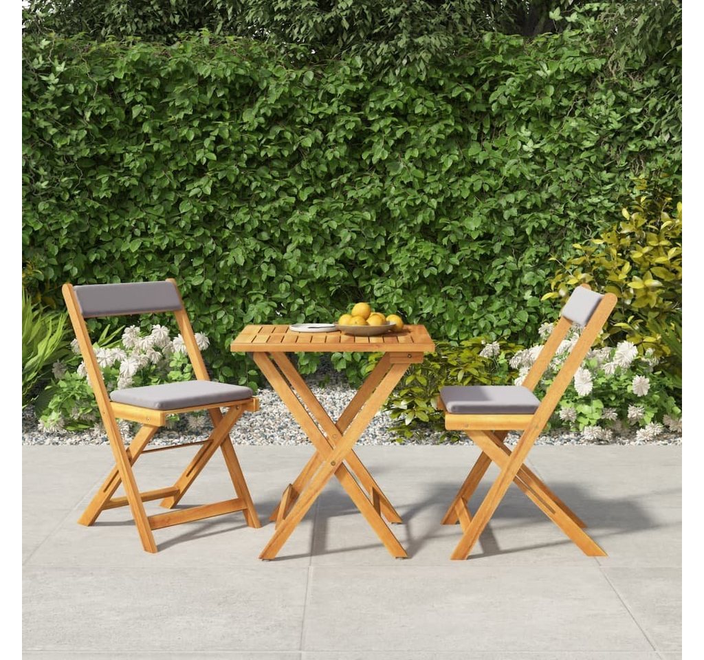 furnicato Garten-Essgruppe 3-tlg. Bistro-Set Klappbar mit Kissen Massivholz Akazie von furnicato