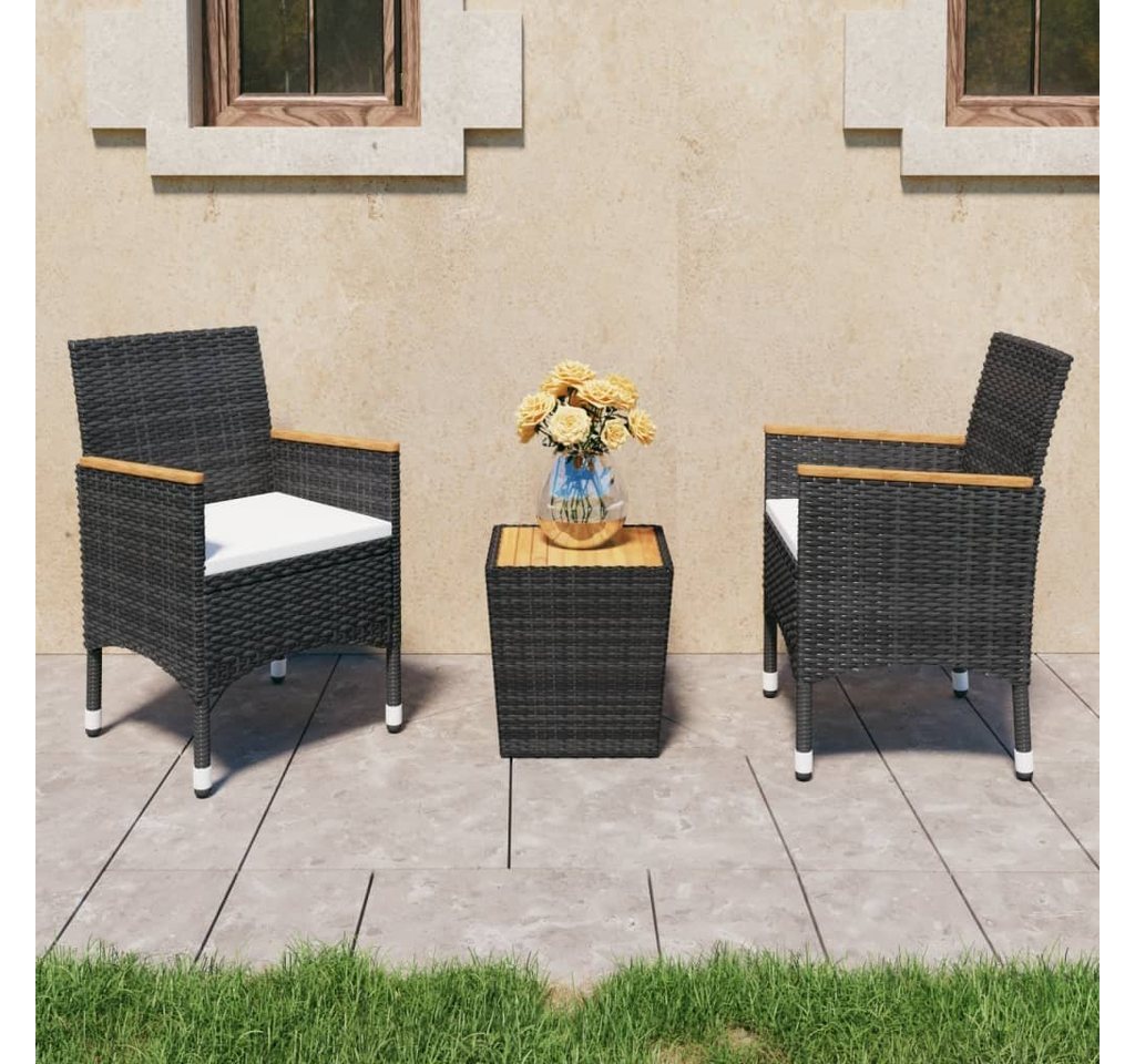 furnicato Garten-Essgruppe 3-tlg. Bistro-Set Poly Rattan und Akazienholz Schwarz von furnicato