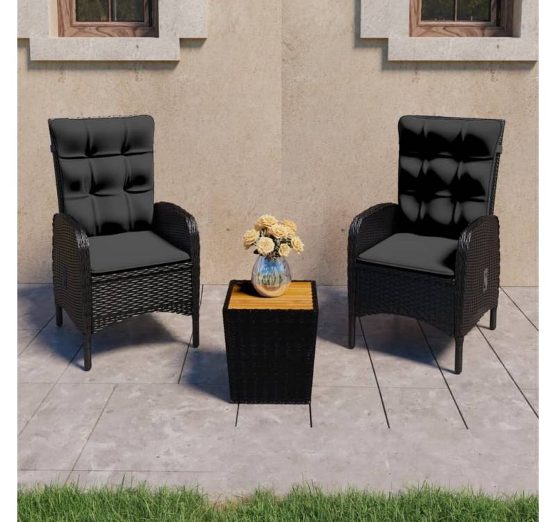 furnicato Garten-Essgruppe 3-tlg. Bistro-Set Poly Rattan und Akazienholz Schwarz von furnicato