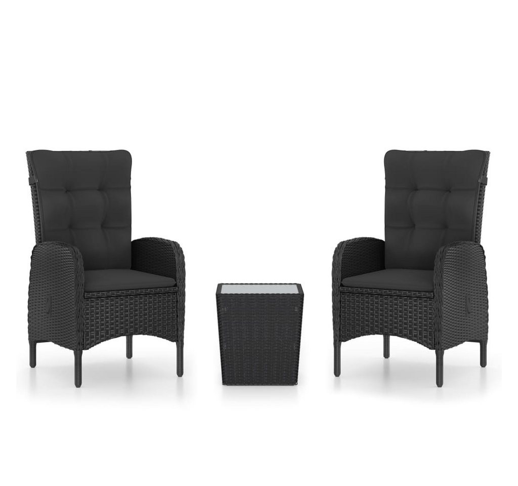 furnicato Garten-Essgruppe 3-tlg. Bistro-Set Poly Rattan und Glas Schwarz von furnicato