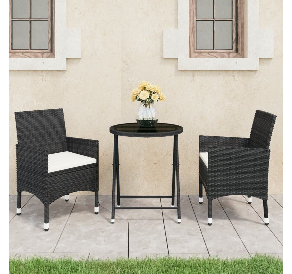 furnicato Garten-Essgruppe 3-tlg. Bistro-Set Poly Rattan und Hartglas Schwarz von furnicato