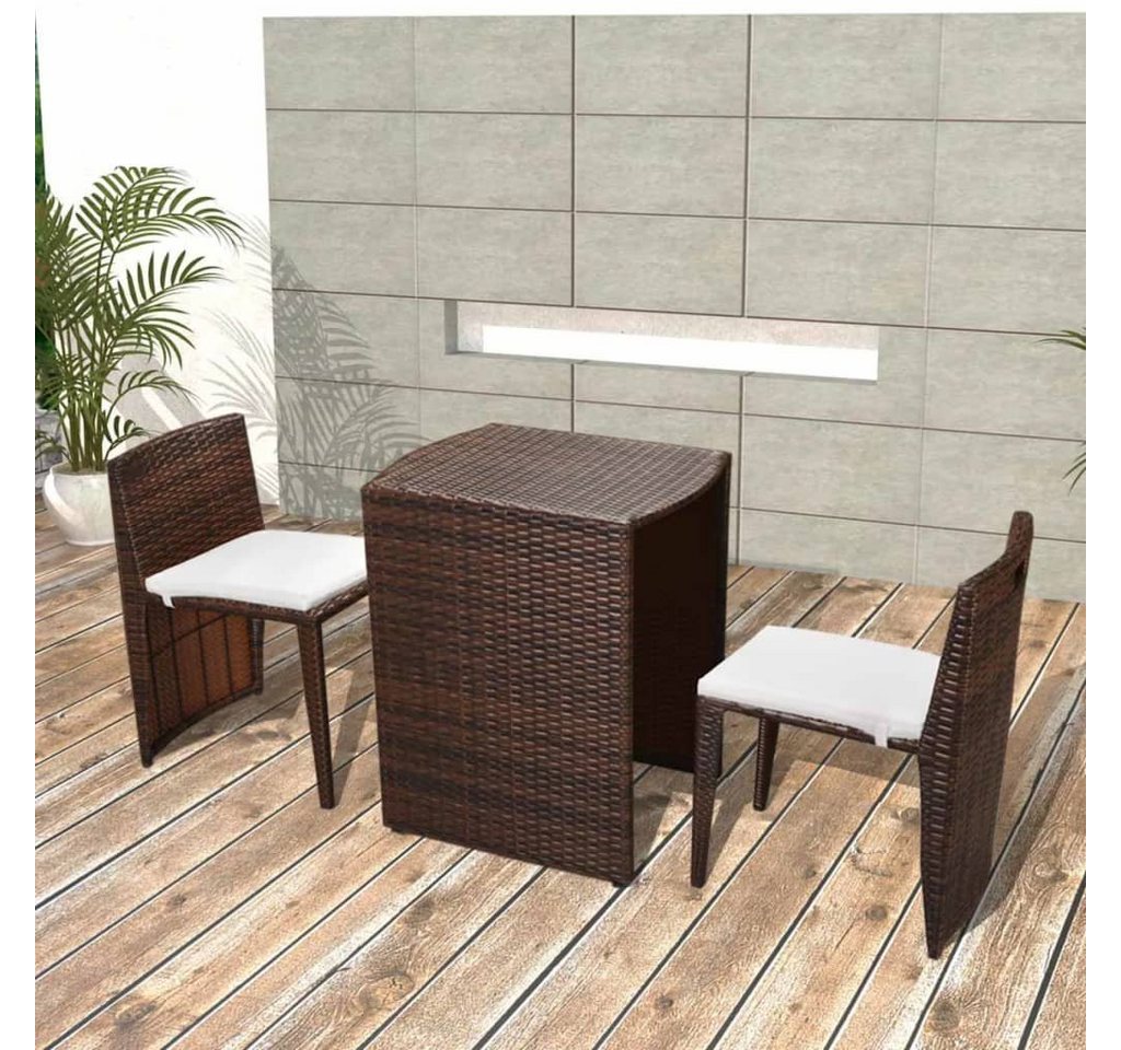 furnicato Garten-Essgruppe 3-tlg. Bistro-Set mit Auflagen Poly Rattan Braun von furnicato