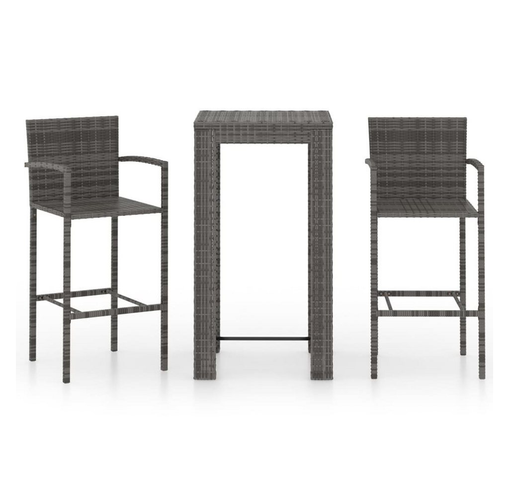 furnicato Garten-Essgruppe 3-tlg. Garten-Bar-Set mit Armlehnen Poly Rattan Grau von furnicato