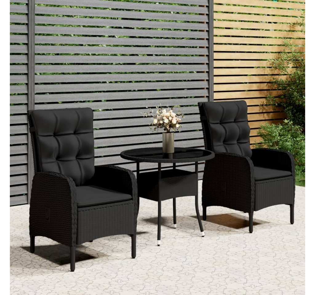 furnicato Garten-Essgruppe 3-tlg. Garten-Bistro-Set Poly Rattan Schwarz von furnicato