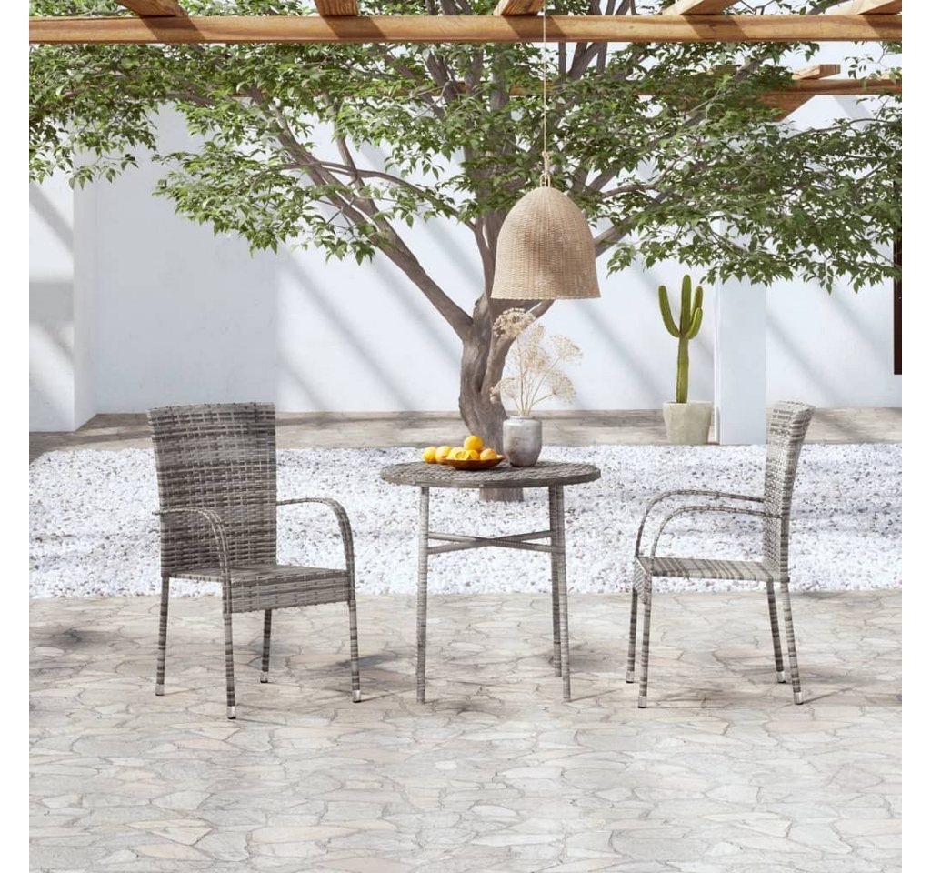 furnicato Garten-Essgruppe 3-tlg. Poly Rattan Grau von furnicato