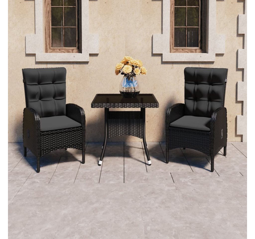 furnicato Garten-Essgruppe 3-tlg. Poly Rattan und Glas Schwarz von furnicato