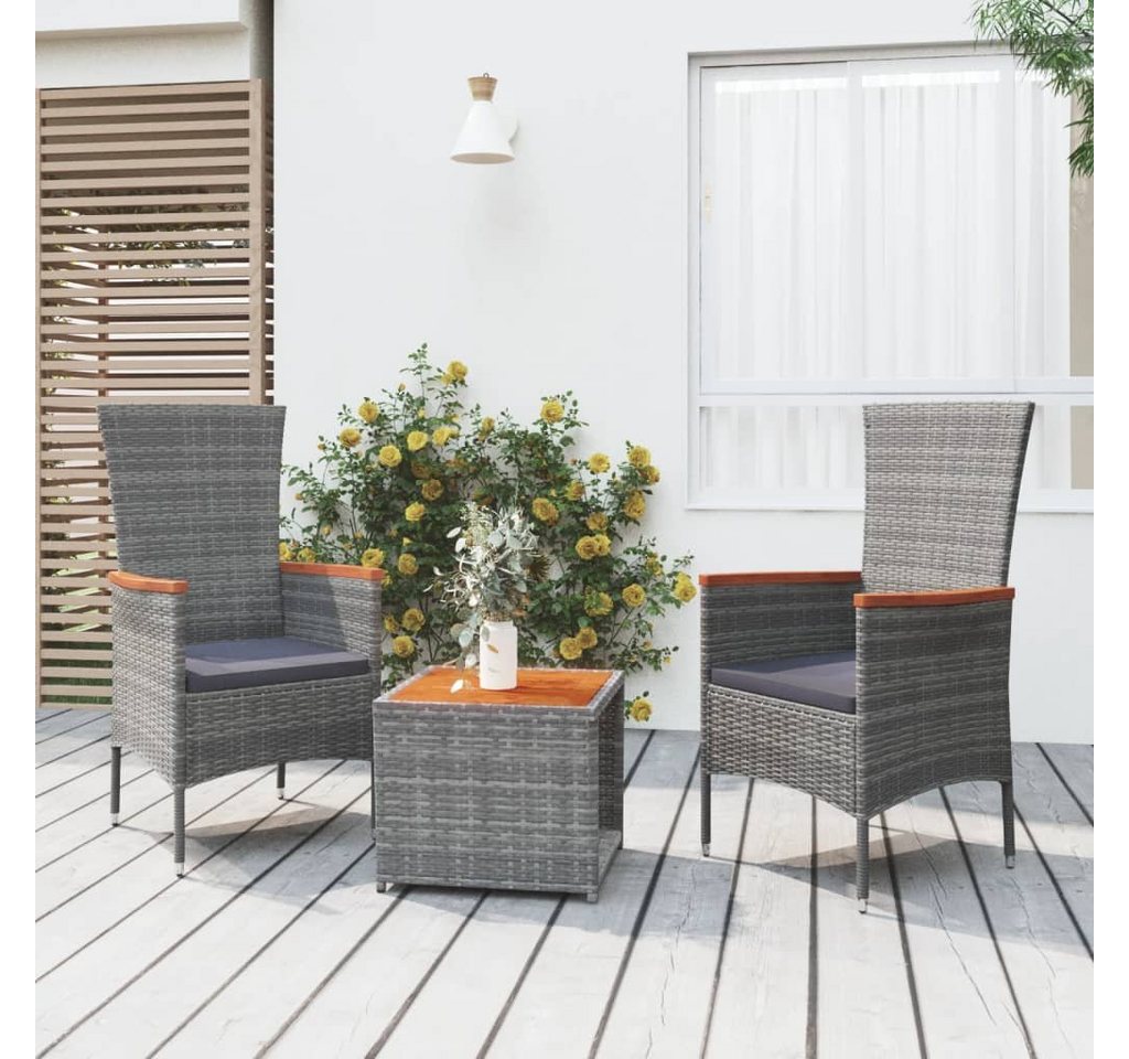 furnicato Garten-Essgruppe 3-tlg. Garten-Lounge-Set Grau Poly Rattan & Massivholz Akazie von furnicato