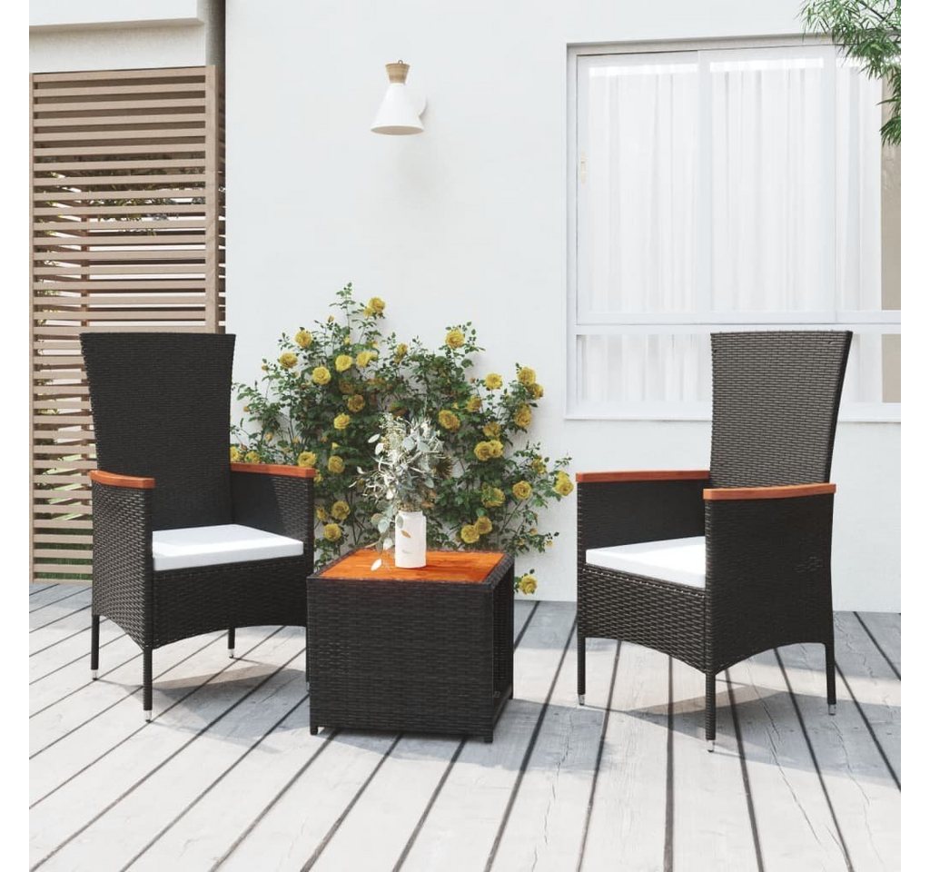 furnicato Garten-Essgruppe 3-tlg. Garten-Lounge-Set Schwarz Poly Rattan Massivholz Akazie von furnicato