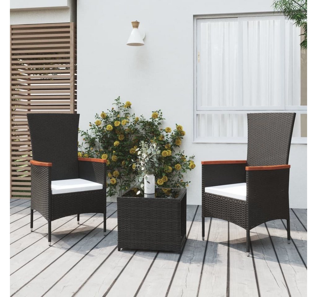 furnicato Garten-Essgruppe 3-tlg. Garten-Lounge-Set Schwarz Poly Rattan & Stahl von furnicato