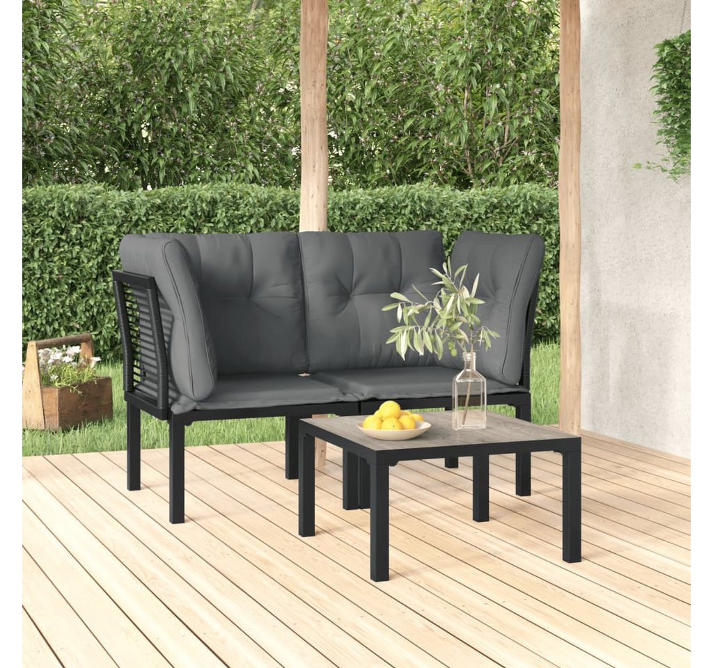 furnicato Garten-Essgruppe 3-tlg. Garten-Lounge-Set Schwarz und Grau Poly Rattan von furnicato