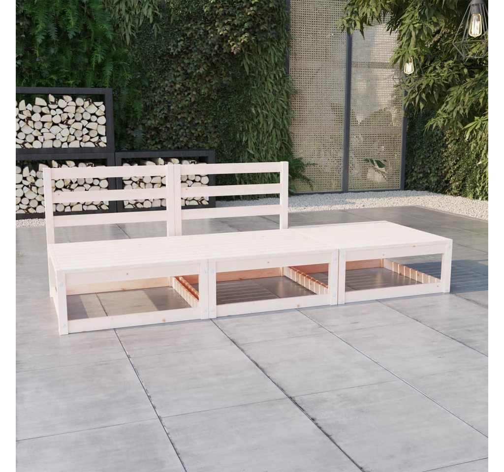 furnicato Garten-Essgruppe 3-tlg. Garten-Lounge-Set Weiß Massivholz Kiefer von furnicato