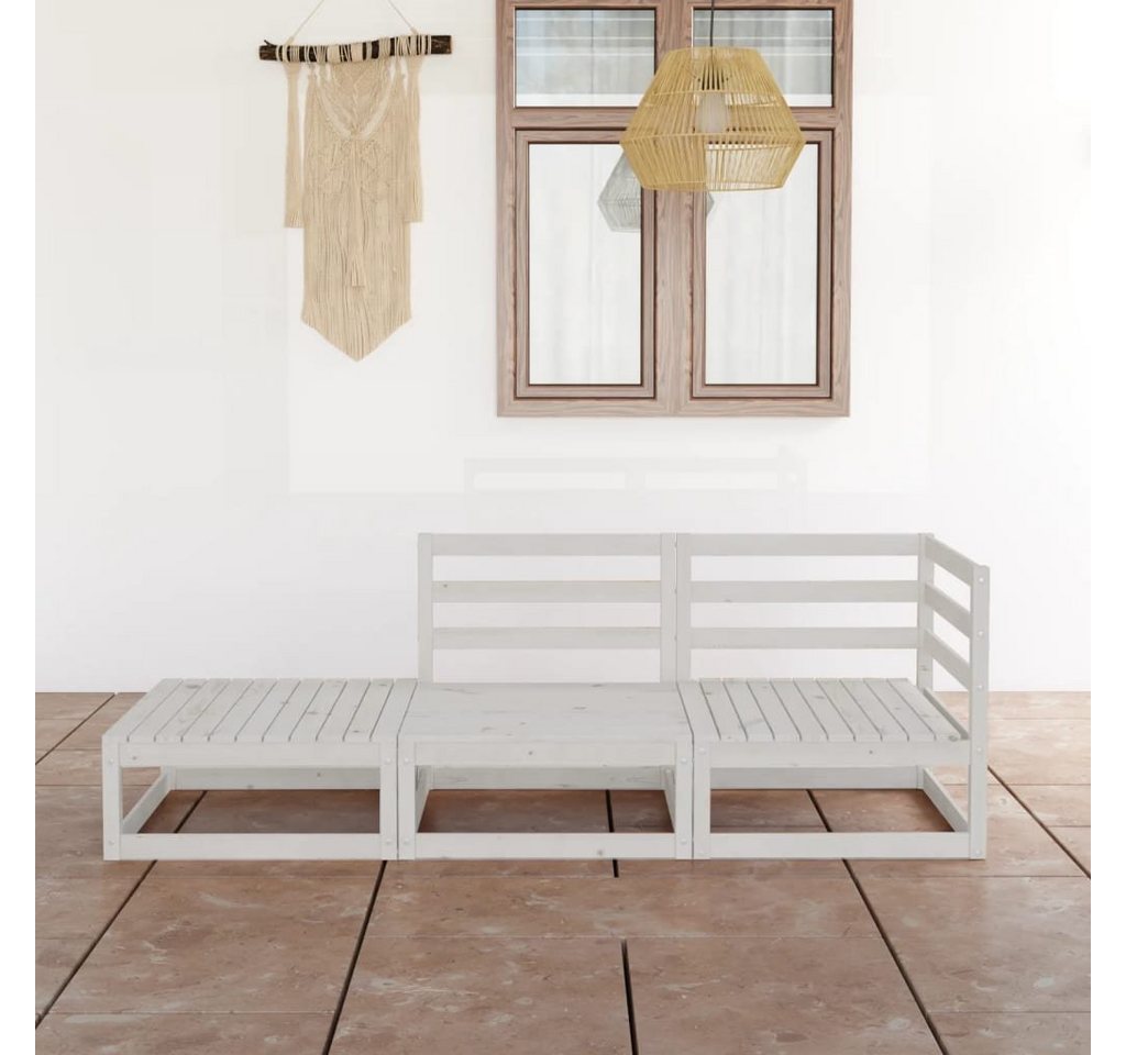 furnicato Garten-Essgruppe 3-tlg. Garten-Lounge-Set Weiß Massivholz Kiefer von furnicato