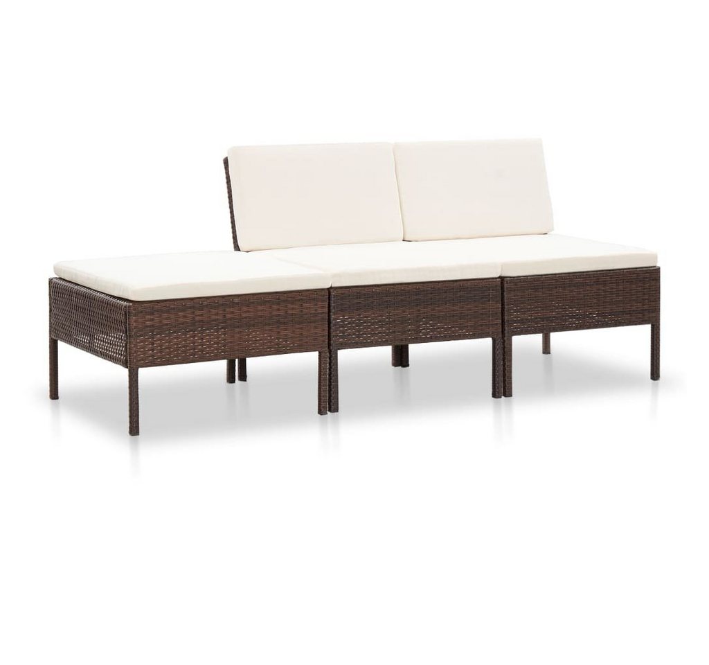 furnicato Garten-Essgruppe 3-tlg. Garten-Lounge-Set mit Auflagen Poly Rattan Braun von furnicato