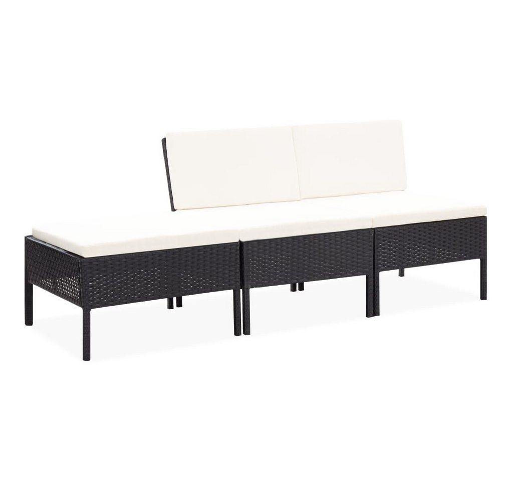 furnicato Garten-Essgruppe 3-tlg. Garten-Lounge-Set mit Auflagen Poly Rattan Schwarz von furnicato