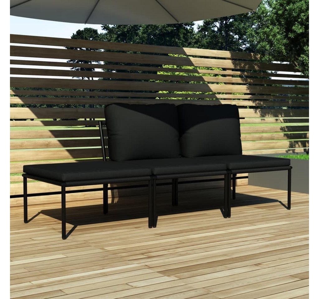 furnicato Garten-Essgruppe 3-tlg. Garten-Lounge-Set mit Auflagen Schwarz PVC von furnicato