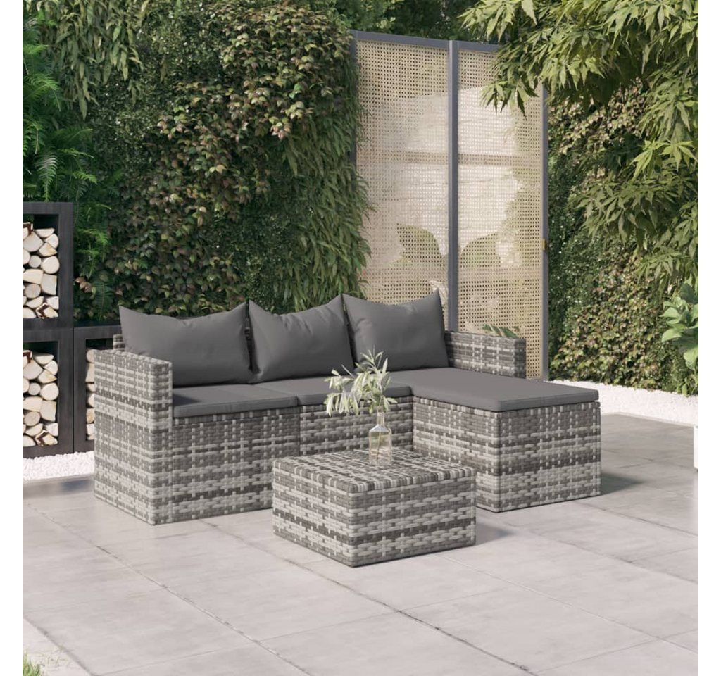 furnicato Garten-Essgruppe 3-tlg. Garten-Lounge-Set mit Kissen Grau Poly Rattan von furnicato