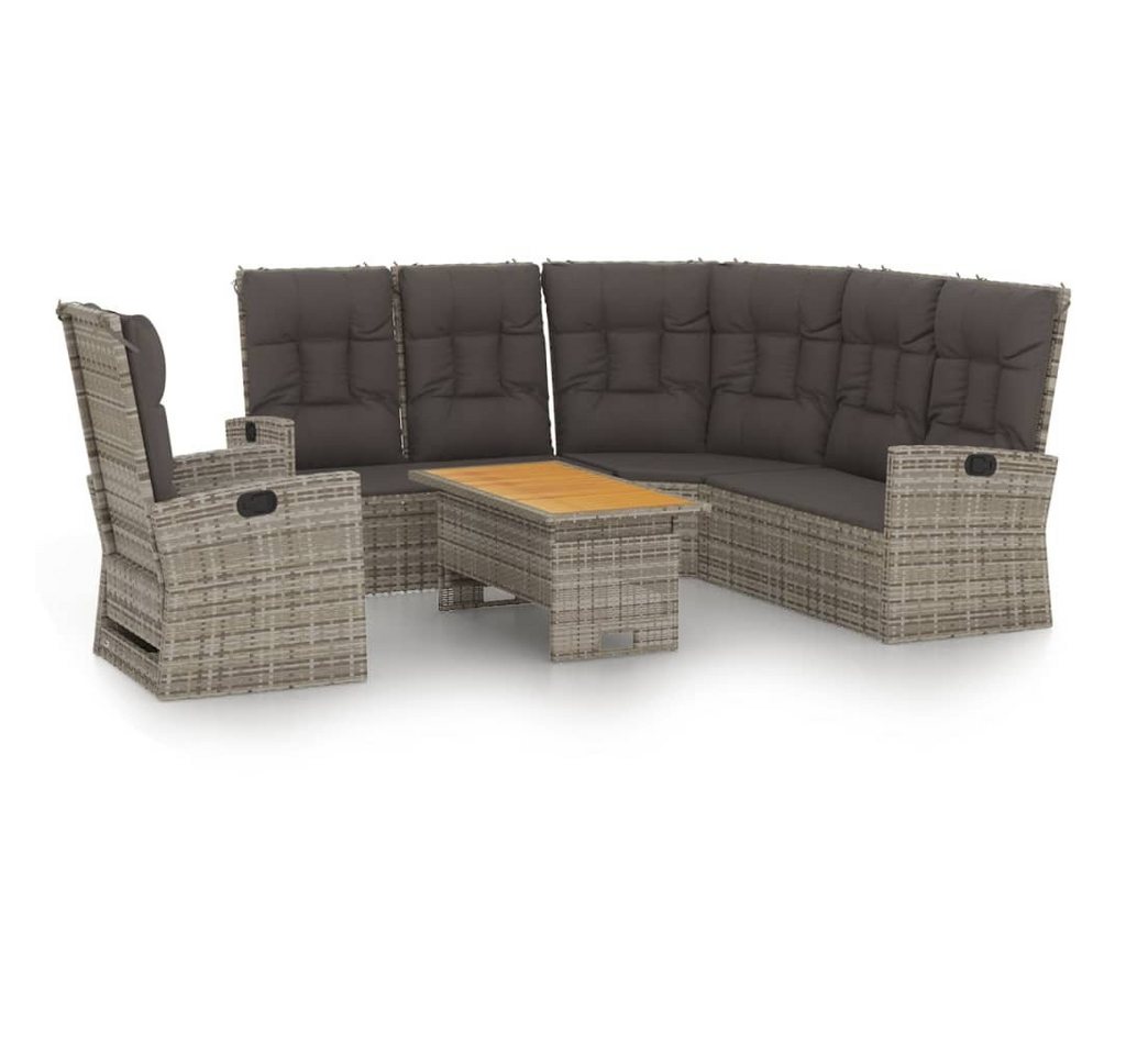 furnicato Garten-Essgruppe 3-tlg. Garten-Lounge-Set mit Kissen Grau Poly Rattan von furnicato