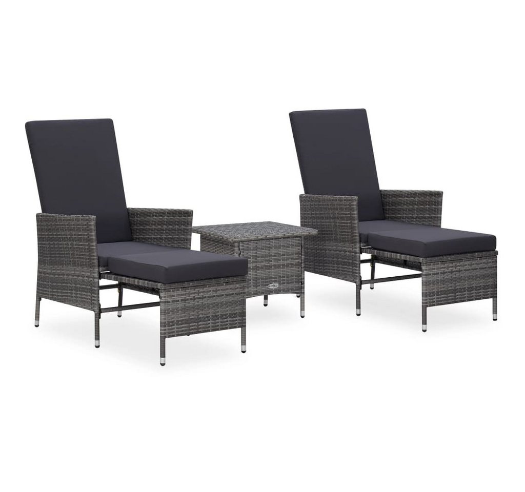 furnicato Garten-Essgruppe 3-tlg. Garten-Lounge-Set mit Kissen Poly Rattan Grau von furnicato