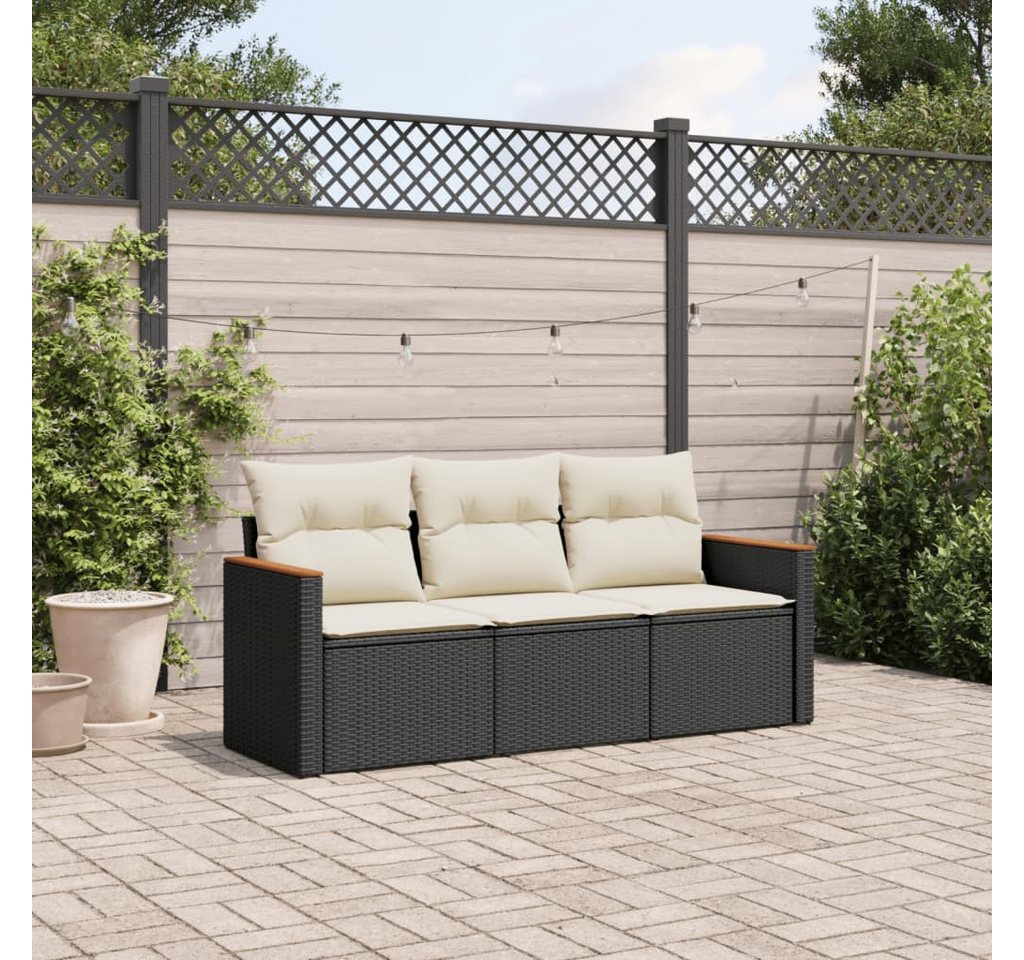 furnicato Garten-Essgruppe 3-tlg. Garten-Sofagarnitur mit Kissen Schwarz Poly Rattan, (Lounge-Set, 1-tlg) von furnicato