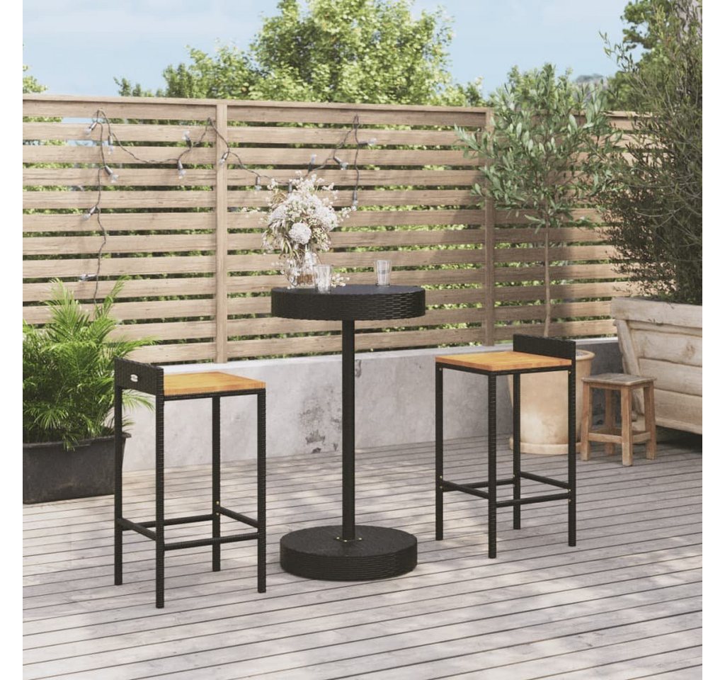 furnicato Garten-Essgruppe 3-tlg. Gartenbar-Set Schwarz Poly Rattan & Massivholz Akazie von furnicato