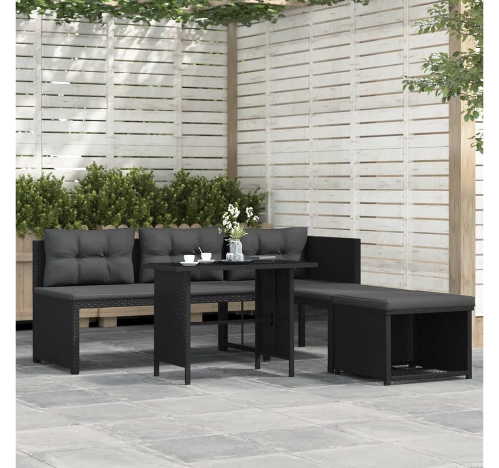 furnicato Garten-Essgruppe 4-tlg. Garten-Lounge-Set Poly Rattan Schwarz von furnicato