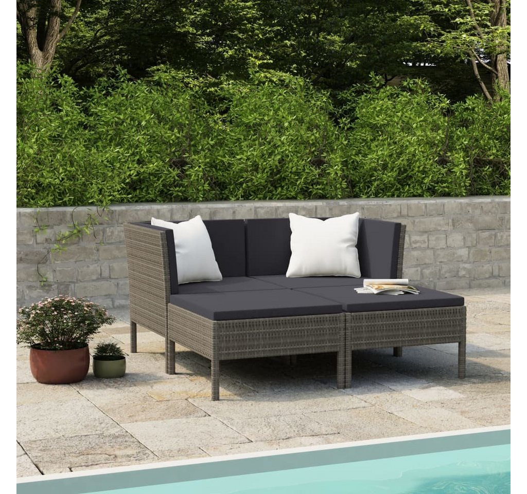 furnicato Garten-Essgruppe 4-tlg. Garten-Lounge-Set mit Auflagen Poly Rattan Grau von furnicato