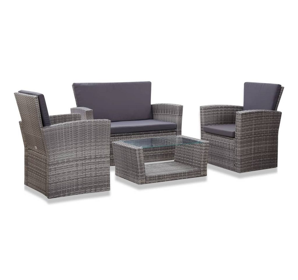 furnicato Garten-Essgruppe 4-tlg. Garten-Lounge-Set mit Kissen Poly Rattan Grau von furnicato