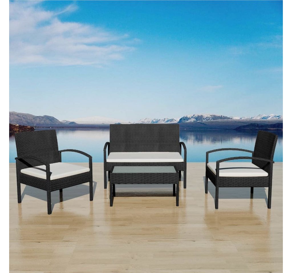 furnicato Garten-Essgruppe 4-tlg. Garten-Lounge-Set mit Auflagen Poly Rattan Schwarz von furnicato