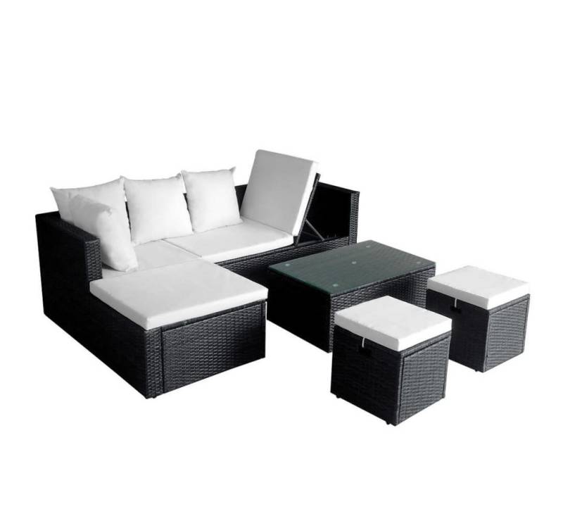 furnicato Garten-Essgruppe 4-tlg. Garten-Lounge-Set mit Auflagen Poly Rattan Schwarz, (1-tlg) von furnicato