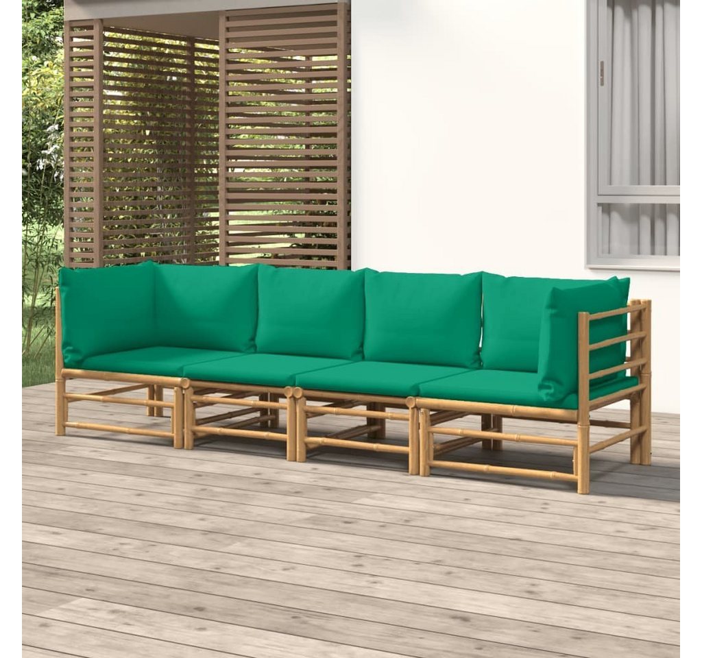 furnicato Garten-Essgruppe 4-tlg. Garten-Lounge-Set mit Grünen Kissen Bambus von furnicato