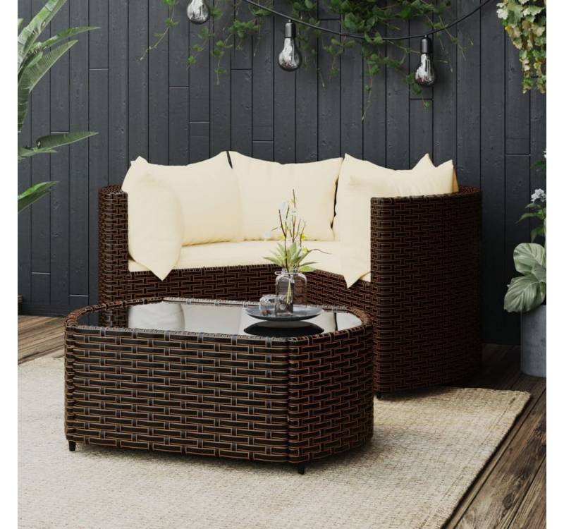 furnicato Garten-Essgruppe 4-tlg. Garten-Lounge-Set mit Kissen Braun Poly Rattan von furnicato