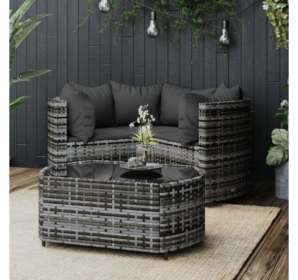 furnicato Garten-Essgruppe 4-tlg. Garten-Lounge-Set mit Kissen Grau Poly Rattan von furnicato