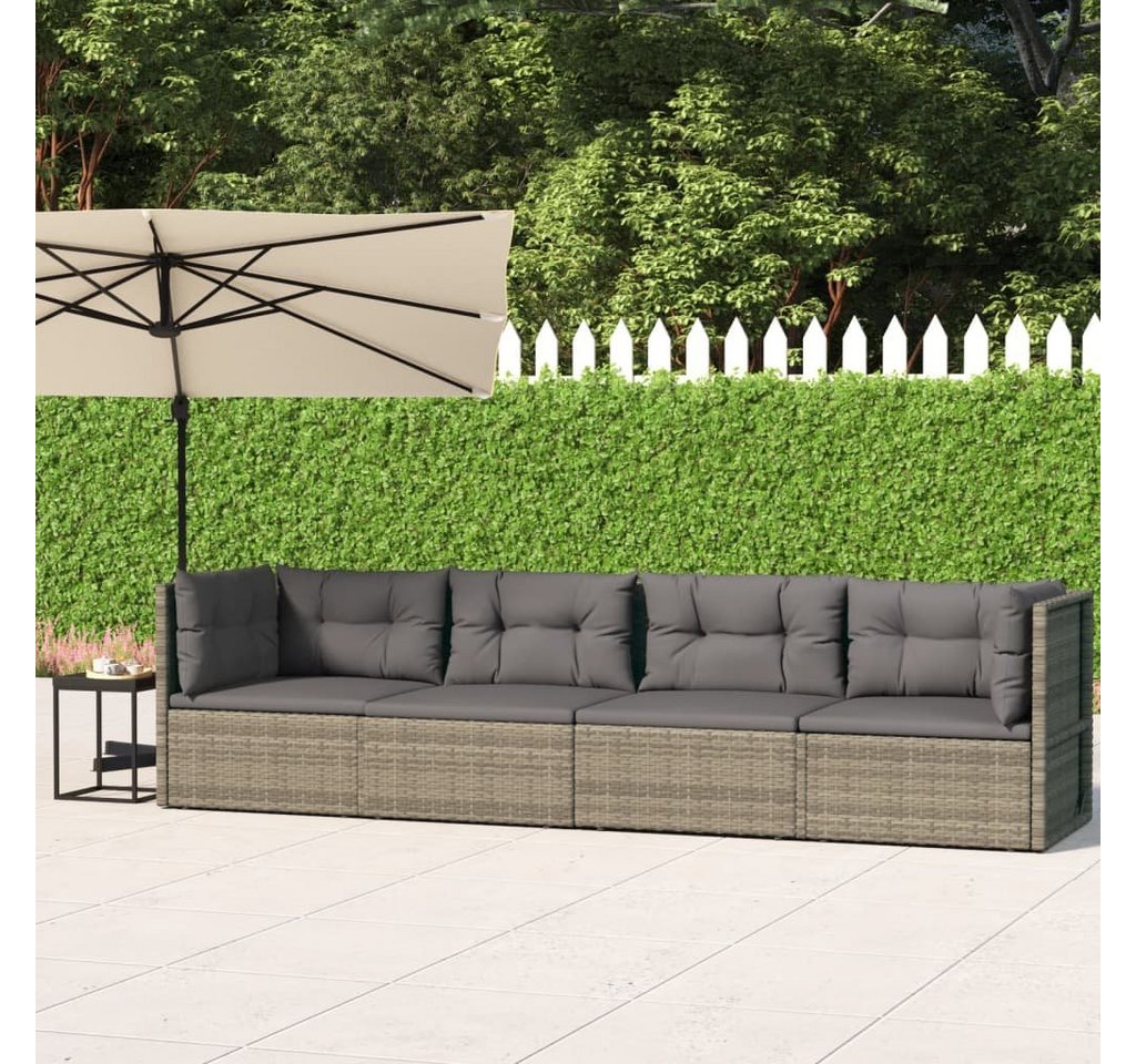 furnicato Garten-Essgruppe 4-tlg. Garten-Lounge-Set mit Kissen Grau Poly Rattan von furnicato