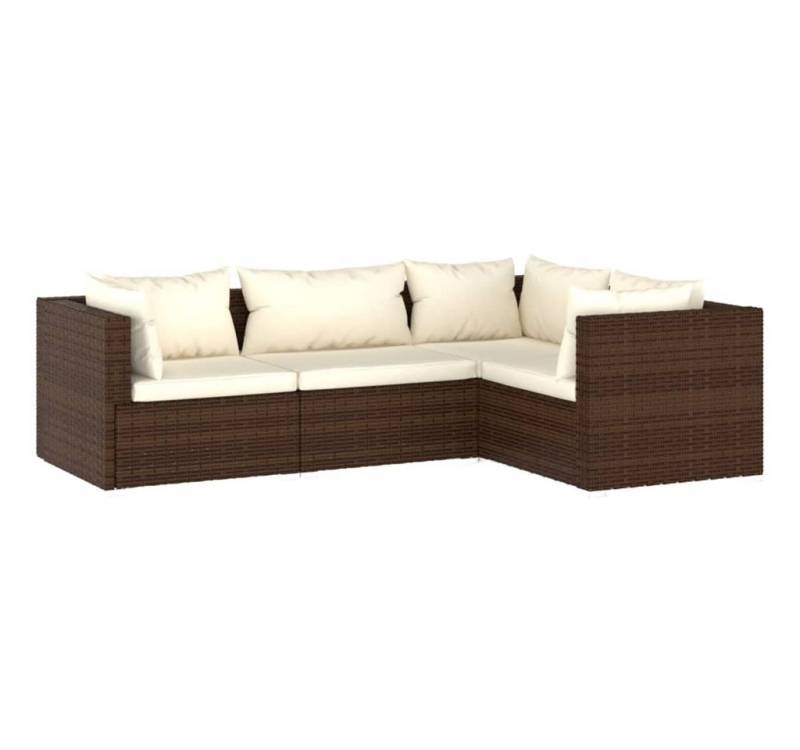 furnicato Garten-Essgruppe 4-tlg. Garten-Lounge-Set mit Kissen Poly Rattan Braun, (1-tlg) von furnicato