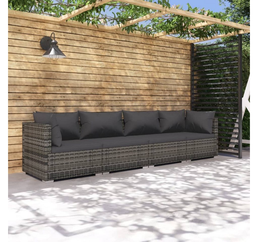 furnicato Garten-Essgruppe 4-tlg. Garten-Lounge-Set mit Kissen Poly Rattan Grau von furnicato